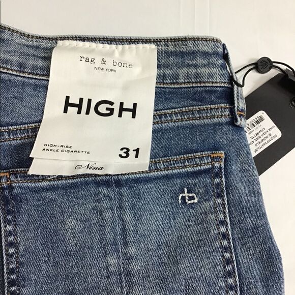 Rag & Bone Blue Nina High-Rise Ankle Cigarette Jean New With Tag - Picture 10 of 15